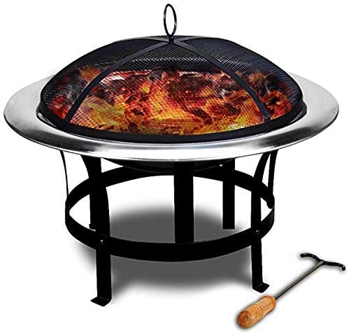 Defacto Feuerstelle Ø 75 cm Edelstahl | Hakenfunken, Feuerschale, Feuerkorb, Garten | Multifunktional für Outdoor Camping Versorgung mit Rundform DF-3030C