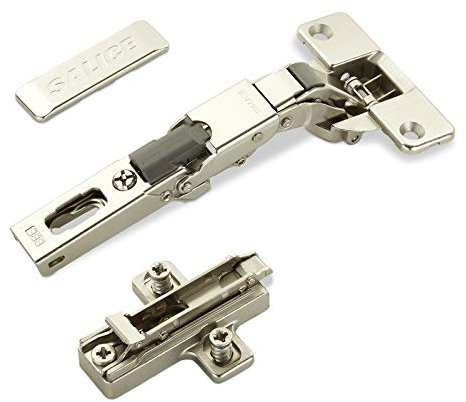 2 x Salice Universalscharniere 110° Bohrbild T52 für abgerundete, überfälzte und profilierte Türen mit Kreuz-Montageplatte Höhe 6 mm Exzenterverstellung, Scharnierarmabdeckung