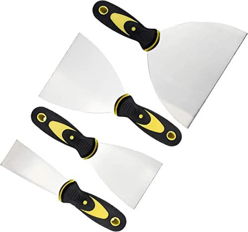 WANGZAIZAI Set di spatole per Stucco, Set di 4 spatole da Pittore con Manico in Gomma plastica, spatola per stuccatore Larghezza 50/75/100/125 mm, spatola Universale per riempire e raschiare