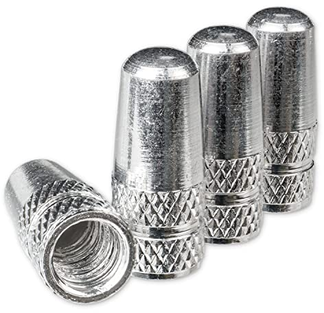 Ventilkappen aus Aluminium, 4 Stück, in Silber, für Fahrradreifen mit Dunlop- oder Presta Ventil, Fahrrad Ventil Kappen, Reifenventil Abdeckung Fahrradschlauch, Luftventilkappe Fahrradventil Cap
