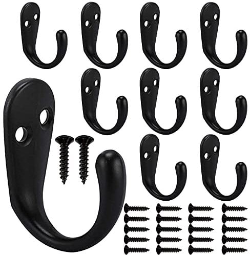 10 Pcs Black Wall Mounted Robe Hook Single Prong Robe Hook with Screws for Hanging(Black)
