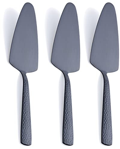 FULLYWARE Servidor de tarta negro mate, de acero inoxidable de 9.4 pulgadas, espátula para pizza, acabado satinado, juego de 3