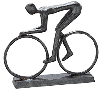 MF Gilde Skulptur Figur Radfahrer Fahrrad Figur Dekofigur 17,5cm Breit aus Eisen brüniert Geschenkidee mit Spruchanhänger