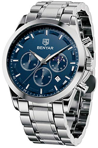 BENYAR Herrenuhren Chronograph Alnalogue Quartz Armbanduhr fur Manner Lederband Herien Fashion Busines Sport Design 30Mwasserdicht Elegantes Geschenk fur manmar