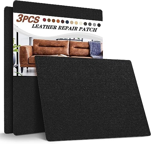 YAFLC kunstleder selbstklebend, 3pcs 28x21cm leder reparatur set, kunstleder selbstklebend lederflicken für leder Sofa Stuhl Autositz Schwarz