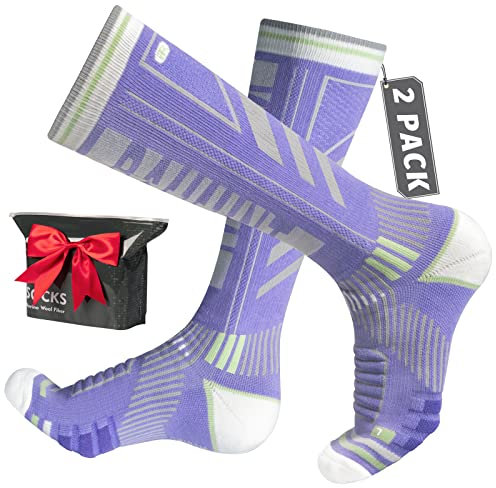 Rahhint 2 Paar Skisocken aus Merinowolle für Herren, Damen und Jugendliche, Kompressions-Snowboardsocken, Kniehohe, Dicke Thermosocken für Kaltes Wetter, Atmungsaktiv, Schnell Trocknend, Größe 35-51