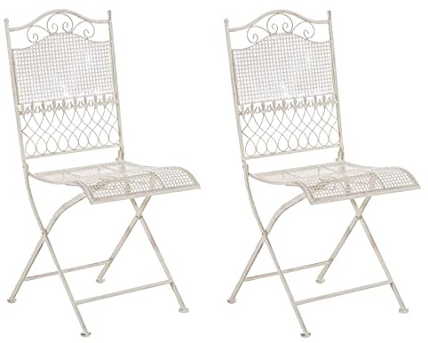 CLP 2er Set Gartenstühle klappbar Kiran, romantische Metallstühle aus Eisen im Jugendstil, ideal für Terrasse, Balkon und Garten, Farbe:antik-Creme