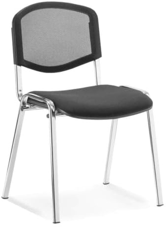 OPO ISO Stacking Chair Robust Frame Curved Backrest | Stackable up to 12 High Padded Seat Great Conference/Meeting Chair Black Mesh Black Fabric Chrome