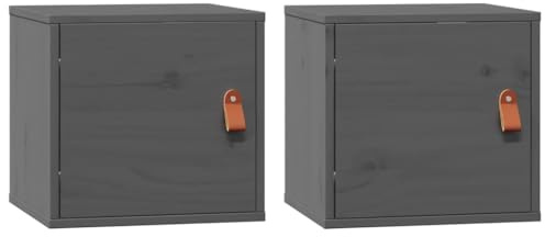 vidaXL Wandschrank 2 STK., Hängeschrank mit viel Stauraum, Schwebeschrank für Wohnzimmer, TV Schrank Wohnzimmerschrank Holzschrank, Grau Massivholz Kiefer
