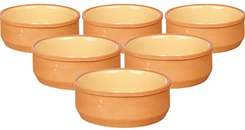 TIENDA EURASIA - Set de 6 Cazuelas de ø12 cm, Cazuela Barro Aptas para el Horno, Juego de 6 Cazuelas Lavables en Lavavajillas, Tamaño ø12 x 5 cm, Cazuela Redonda Se puede Usar en Microondas (Mostaza)