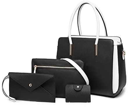 YeumouG Handtasche Damen Groß Schultertasche Handtaschen Set Für Frauen Umhängetasche Geldbörse Kartenhalter Taschen Shopper 4-teiliges Set (Schwarz)