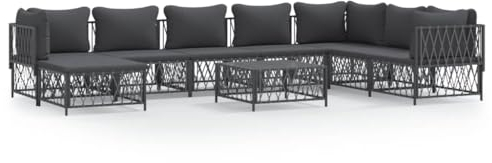 vidaXL Garten Lounge Set 9-TLG., Gartenmöbel Set mit Kissen, Sitzgruppe für Garten Terrasse, Modular Sofa Garnitur Loungemöbel, Anthrazit Stahl
