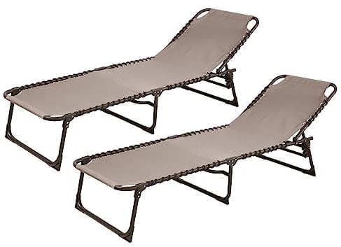 SVITA 2er Set Gartenliege Sonnenliege klappbar atmungsaktiv verstellbar Beige