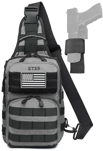 ATBP Taktischer Sling-Rucksack mit Holster, Militär-Crossbody-Tasche für Herren, einzelner Schulter-Rucksack, 10 l, Grau, Minimalistisch