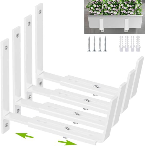 Y&M Verstellbare Blumenkasten-Halterungen für Pflanzkasten, robuste Wandhaken, Aufhänger für Blumenkörbe, langlebig, 4 Stück