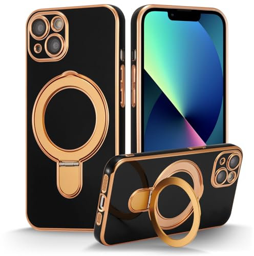 ZCDAYE Magnetic Case for iPhone 13 with Invisible Stand, [Compatible with MagSafe] [Full Lens Protection] Plating Kicktsand Solid TPU Case Cover for iPhone 13 (6.1 inch),Black