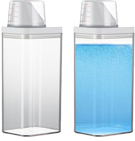 1500 ML Waschmittelspender Mit Messbecher: 2 Stück Luftdichter Waschpulver Aufbewahrungsbox, Waschmittel Aufbewahrung Spender Mehrzweck-Waschpulverspender Behälter Waschmittelbox für Weichspüler