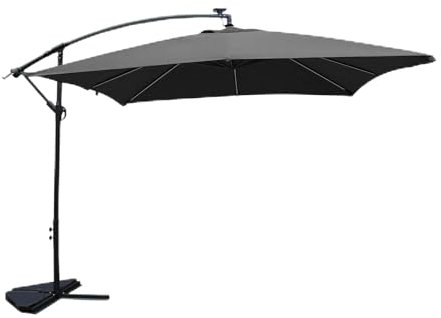 CONCEPT USINE | Parasol LED Déporté Inclinable 3x3m | SOLENZARA Néon Gris | Energie Solaire | Manivelle Anti-Retour | Toile Polyester | Structure Aluminium | Waterproof, Résistant, Jardin, Piscine
