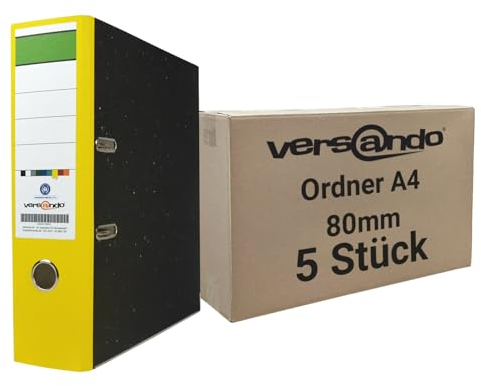 versando 5x breiter Premium Ordner DIN A4 Rücken 8cm Aktenordner Ringordner - Blauer Engel zertifiziert - gelb