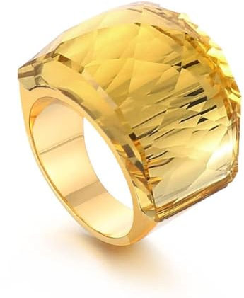 IMINI Bague En Acier Inoxydable Et Verre De Cristal Plaqué Or Avec Zircone Cubique Exagérée Pour Femme, Grandes Bandes De Strass, Bague De Fête De Cocktail Pour Dames, Filles, Anniversaire (7, Doré)