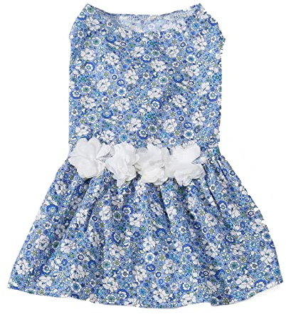 Puppy Dress, Breathable Light Blue Soft Exquisite Floral Dog Dress for Teacup Poodles for Small Dogs for Party (M)