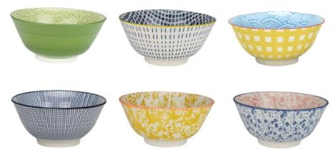 Artime Lot de 6 Bols Médiums, Design, bols à Céréales, à Soupe, Bols en 100% Porcelaine avec Imprimés Colorés, Contenance 550ml, Adapté Lave-Vaiselle et Micro-onde, Design 3, Collection SABAE