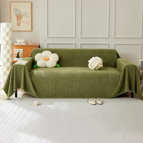 VanderHOME Multifunktionaler Sofabezug, Dekorativer Sofabezug, Wendbare Sofadecke mit Fransen 230 * 180cm-Matcha Grün