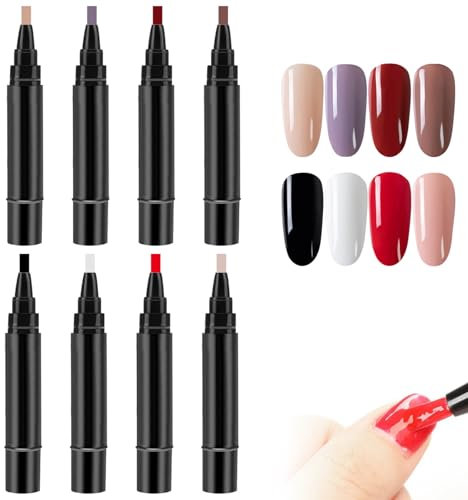 Nail Art Pens, 8pcs 5ml Nail Polish Pens, DIY One Step Nail Gel Pen, Manicure Pedicure Nail Varnish Pens, Nail Polish Markers for Home Salon (8 Colors)