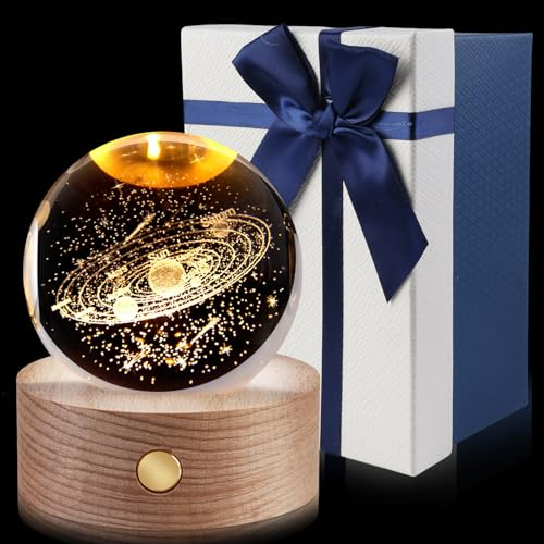 SPORWAY Luz nocturna 3D Bola de cristal: sistema solar USB, planetas grabados con láser, luz colorida, decoración del hogar, regalo de temática espacial