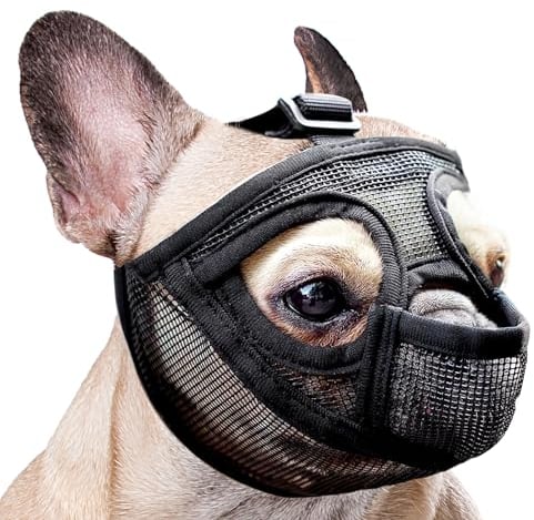 Beißkorb Französische Bulldogge Maulkorb, dellyy Maulkorb für Englische Bulldogge, Mesh Dog Muzzle, Deutscher Schäferhund und Dogue de Bordeaux (Schwarz, M)