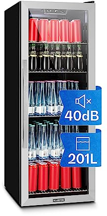 Klarstein Mini Kühlschrank mit Glastür, Mini-Kühlschrank für Zimmer, Getränkekühlschrank Klein mit Verstellbaren Ablagen, Kleiner Kühlschrank 201 Liter, Indoor/Outdoor Kühlschrank Leise