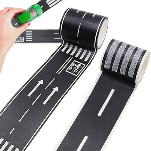 2 Rollen Straßenbänder, DIY Straßenverkehrsband Rennwagen Spur Straßenband 5m Masking Autobahn Tape für Zug Auto lange Rennwagen