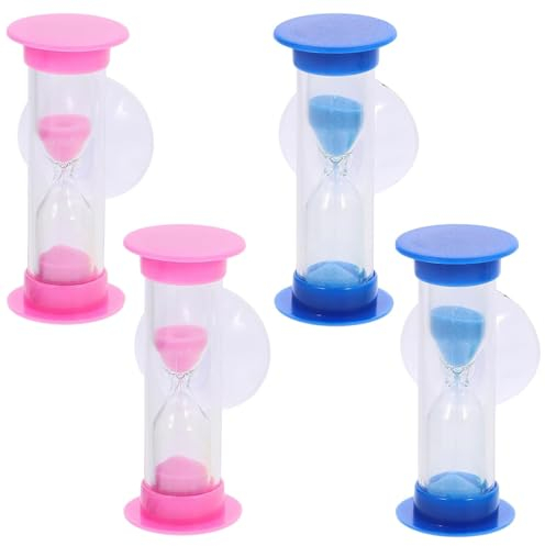VEOIRXU 4 Pezzi Clessidra Bambini 2 Minuti con Ventosa, Sabbia Colorata Clessidra Timer Set, Clessidre per Bambini per Lavarsi i Denti, Scuola, Giochi, Gestione del Tempo, Timer da Cucina