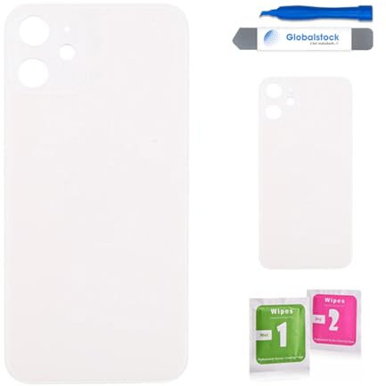 Globalstock Vitre arrière de Cache Batterie pour iphone 12 Remplacement - Coque Cache Batterie Compatible Blanc + adhésif et Kit Outils