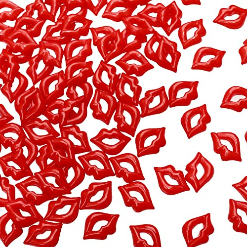 GOKEPO 100Pcs Resin Red Lip Accessories Flat Back Sexy Lip Beads Kiss Charms Pendant Crafts for Jewelry Making DIY Scrapbooking Embellishment Phone Case Nail Art Hairpin Ornaments Decors Hair Clip