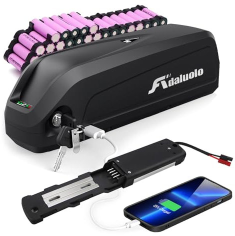 Adaluolo 48V Ebike Battery, 48V 13AH Electric Bike Lithium Battery Hailong Bicycle Batteries with 2A Fast Charger, Indicator Light, Safe Lock, 4 Pin Base Plate, USB Port (48V 13AH 4 Pin+USB for 1000W)