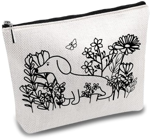 CREATCABIN Trousse Maquillage pour Chien Trousse Maquillage Toile Fleurs Trousse Polyvalente Stylos Trousse Toilette Voyage Kit Survie Portable pour Enseignante Amoureux Animaux Domestiques 25x18cm