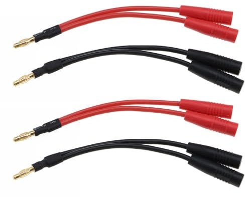 EMSea 4pcs 4mm Banana Male Plug to 2 Female Plugs Banana Jack Socket Plug Adapter 14AWG Banana Plug Separator Cable for Remote Controlled Airplanes