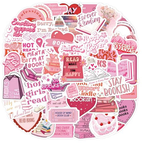 Pink Book Stickers, 60pcs Waterproof Heart Shape Pink Stickers Aesthetic Stickers Reading Stickers for Kindle Scrapbook Water Bottles Book Laptops Booktok Skateboard