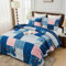 Simple&Opulence Quilted Patchwork Bedspread King Size, Bed Throw 3 Piece Bedding Set Includes Coverlet with 2 Pillowcase, Floral Patchwork Quilted Throw(240x260cm,Pinkish Blue)