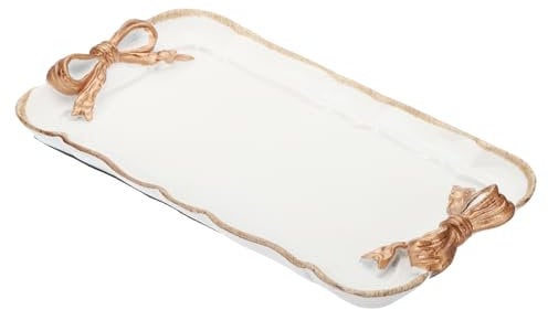 PATIKIL Plateau Décoratif Vintage, Plateau à Serviettes,Organisateur de Cosmétiques, Design Rétro, Plateau Rectangulaire en Résine avec Nœud Papillon pour La Décoration, Cadeau, Blanc