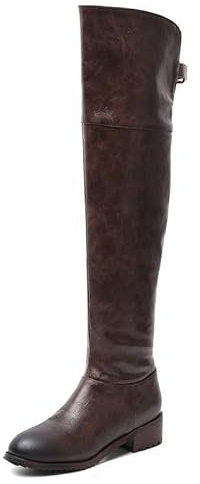 Pelle PU Alla moda Confortevole Carino Stivali sopra il ginocchio Per le donne Tacco a spillo Punta Scarpe da ragazza Marrone scuro 38 EU