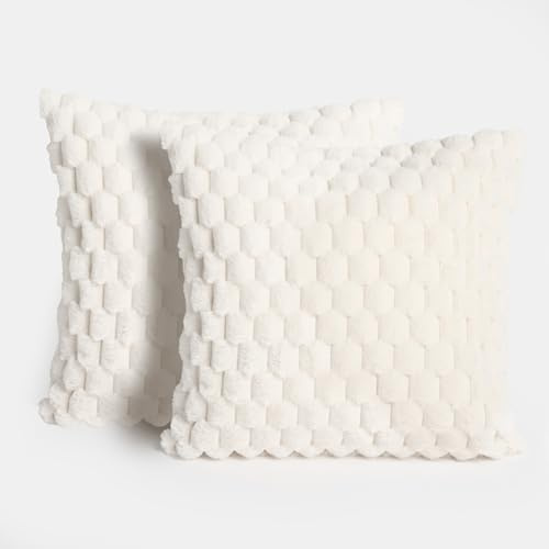 OHS Waffle Covers for Cushions Faux Fur, Sofa Seat Chair Cushions Living Room Lounger Cushion Cover Smooth Soft Comfy Home Decor, Pack of 2 - Cream