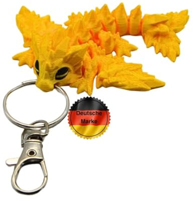 KEYSPACE Schlüsselanhänger Drache 3D Gedruckt Beweglich Anhänger (Gelb-Gold)