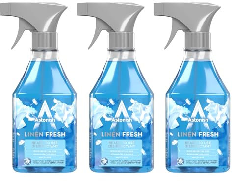 Astonish Vegan Disinfectant Spray, Ready to Use, Virus and Germ Killing, 550ml, Linen Fresh, 3 x 550ml