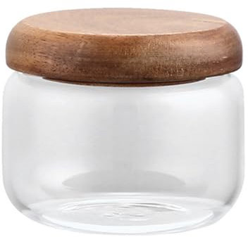 ASTRQLE 300ml 10oz Glass Food Storage Container with Wooden Lids Small Coffee Jar Sugar Canister Airtight Food Storage Container Coffee Container for Nut Spice Candy Loose Tea
