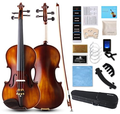 Violine 4/4 komplettes Set, Anfängergeige für Erwachsene, Kinder, Studenten, 4/4 Violine mit Fichte, Ahorn und Ebenholz, Violine in voller Größe mit 10 Teilen für Anfänger ab 11 Jahren, professionelle