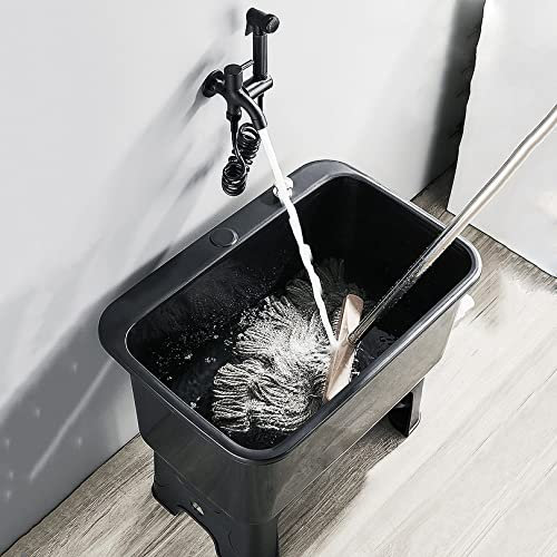 SaryEdge Ausgussbecken für Wischbecken, Bodenwischbecken, Badezimmer-Wischbecken, Hochleistungs-Ausgussbecken, öffentliches Außenwaschbecken mit Wasserhahn und Abfluss für Garage/Geschäft(Schwarz