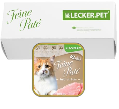 Lecker.Pet® | 17 x 100 g Balu's Feine Paté Reich an Pute Katzenfutter Vollnahrung | Nassfutter in praktischer Schale | Getreidefrei & Glutenfrei | Hochwertiges Futter | Reich an Proteinen & Mineralien