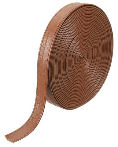 QUARKZMAN PU Lederriemen, 12mm*5m Lederband flach Lederbesatzband Umklappbare Lederstreifen Kunstleder Zum Selbernähen Basteln Handtaschen Schulranzen Rucksäcke - Braun